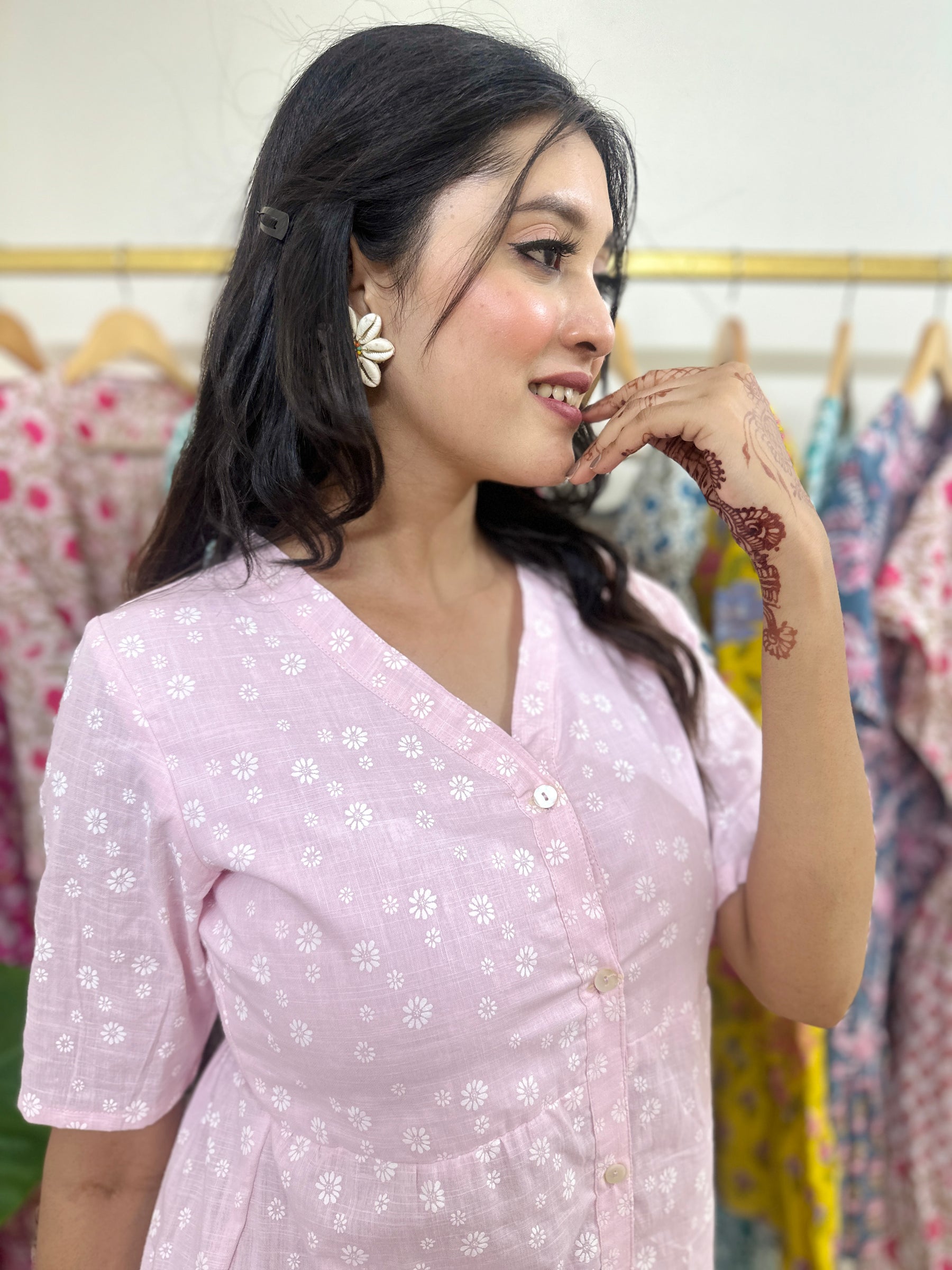 Pink Cotton Midi Dress