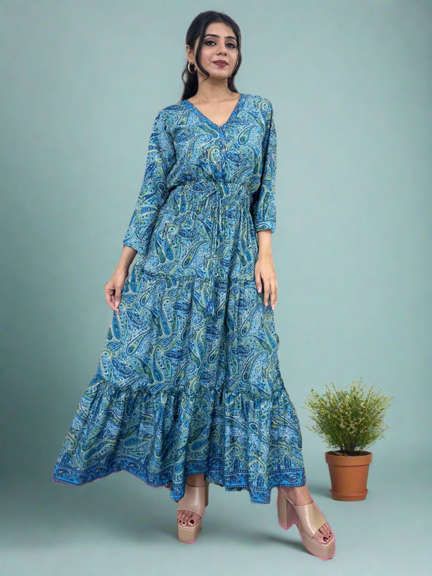 blue floral shirt dress Blue Boho Maxi Dress Halter Neck