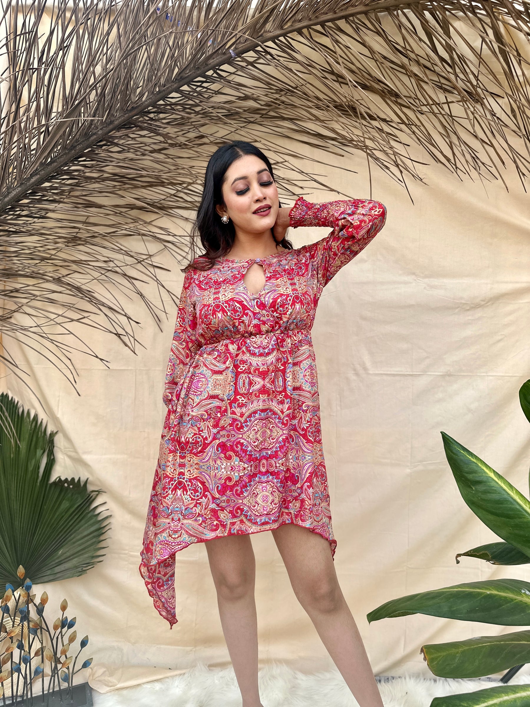 Red Printed Short Dress