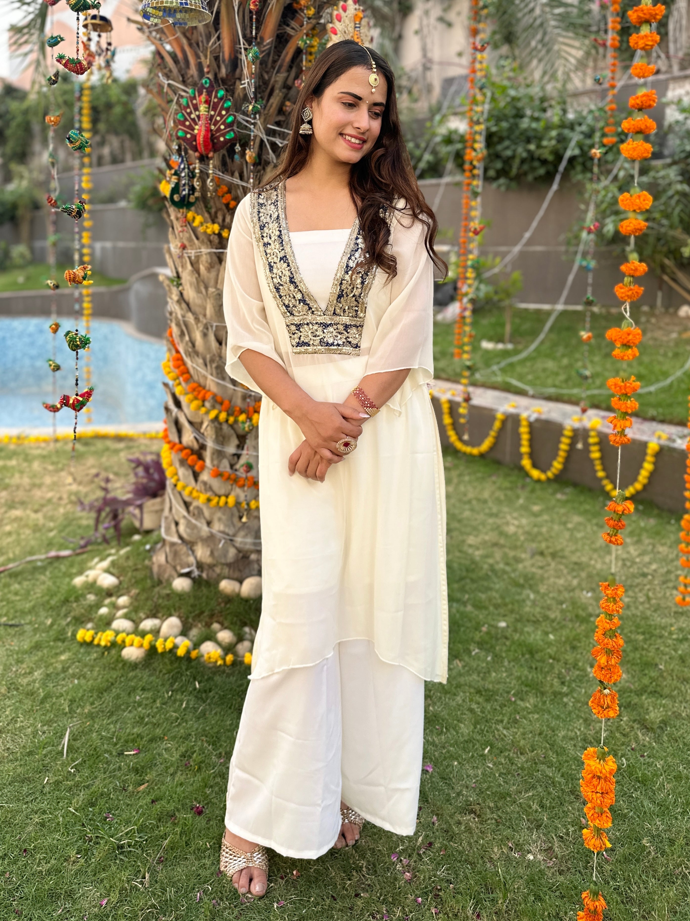 Mustard Yellow Coord Set With Sequins And Zari Work