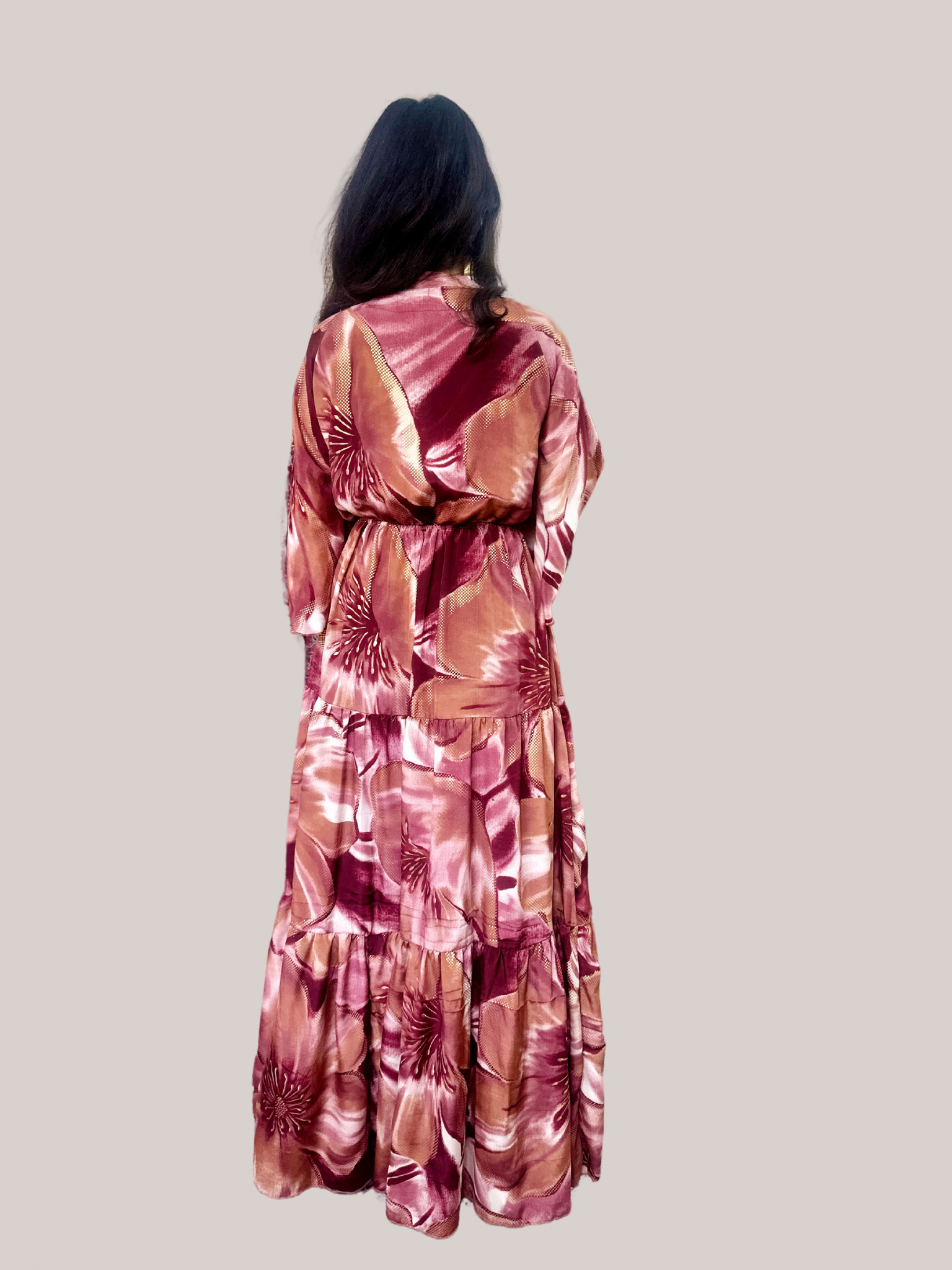 Pink Floral Printed Long Dress