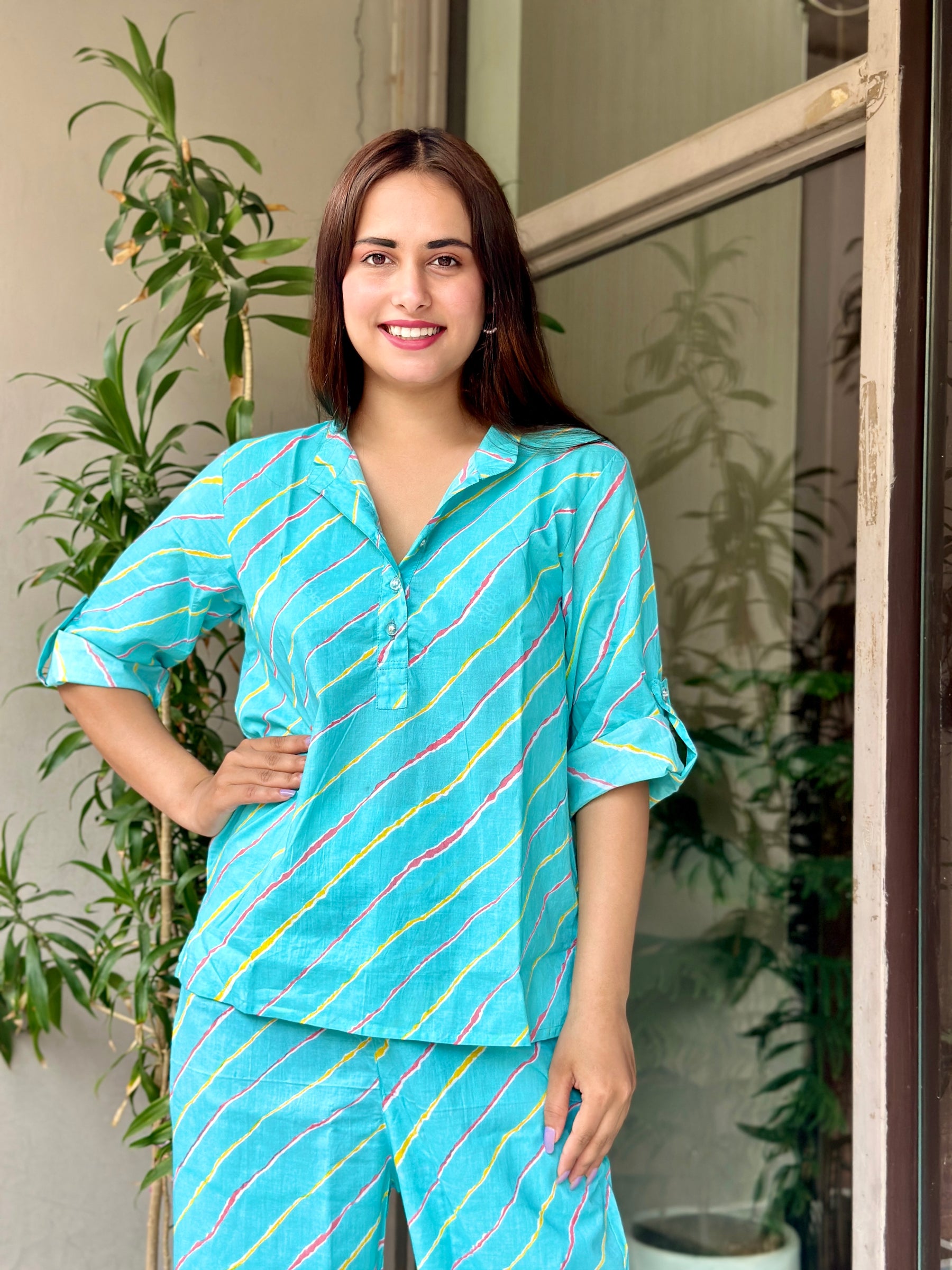 Blue Leheriya Cotton Coord Set