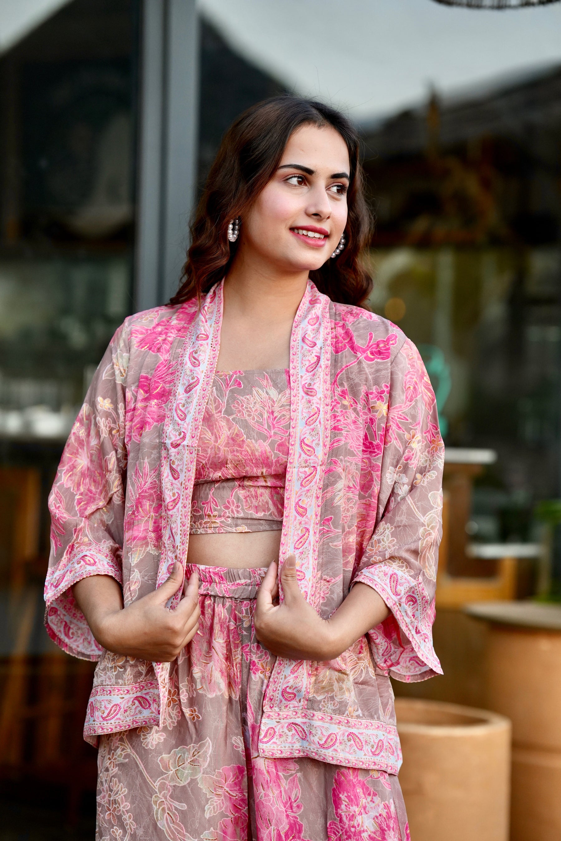 Pinkish Foil Printed 3 Piece Set