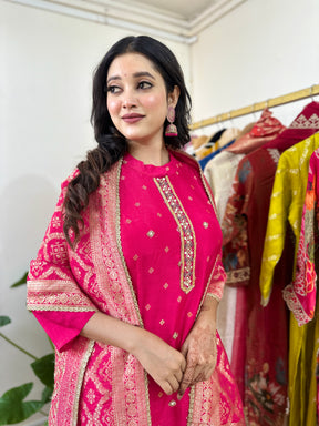 Pink Ghoda Palki Handwork Kurta Set