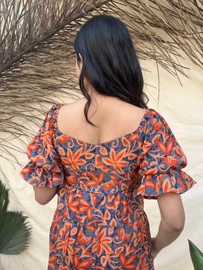 Orange Floral Printed Crop Top and Skirt Set