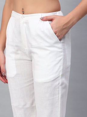 Linen Pleated White Pants