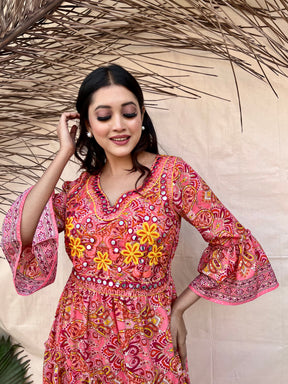 Peach Embroidered Boho Maxi Dress