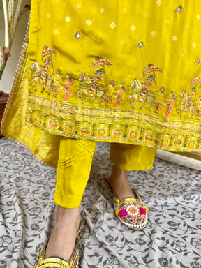 Yellow Ghoda Palki Handwork Kurta Set