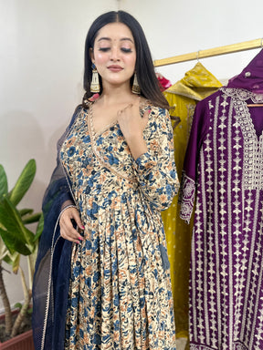 Beige Floral Suit Set