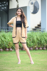 Beige Ric Rac Shirt and Shorts (2 piece) Coord Set