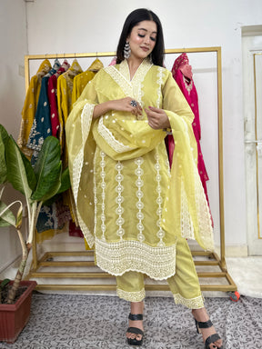 Olive Green Lace Work Kurta Set
