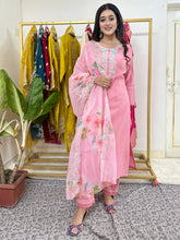 Pink Blue Handwork Kurta Set