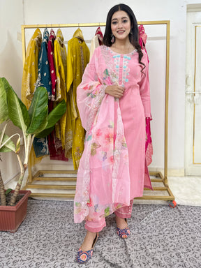 Pink Blue Handwork Kurta Set
