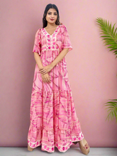 Pink Printed Boho Long Dress