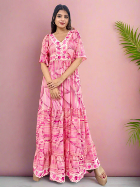 Pink Printed Boho Long Dress