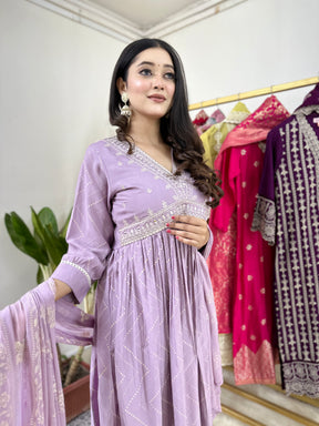 Lilac Frock Style Kurta Set