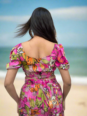 Pink Floral Printed Crop Top Skirt Set