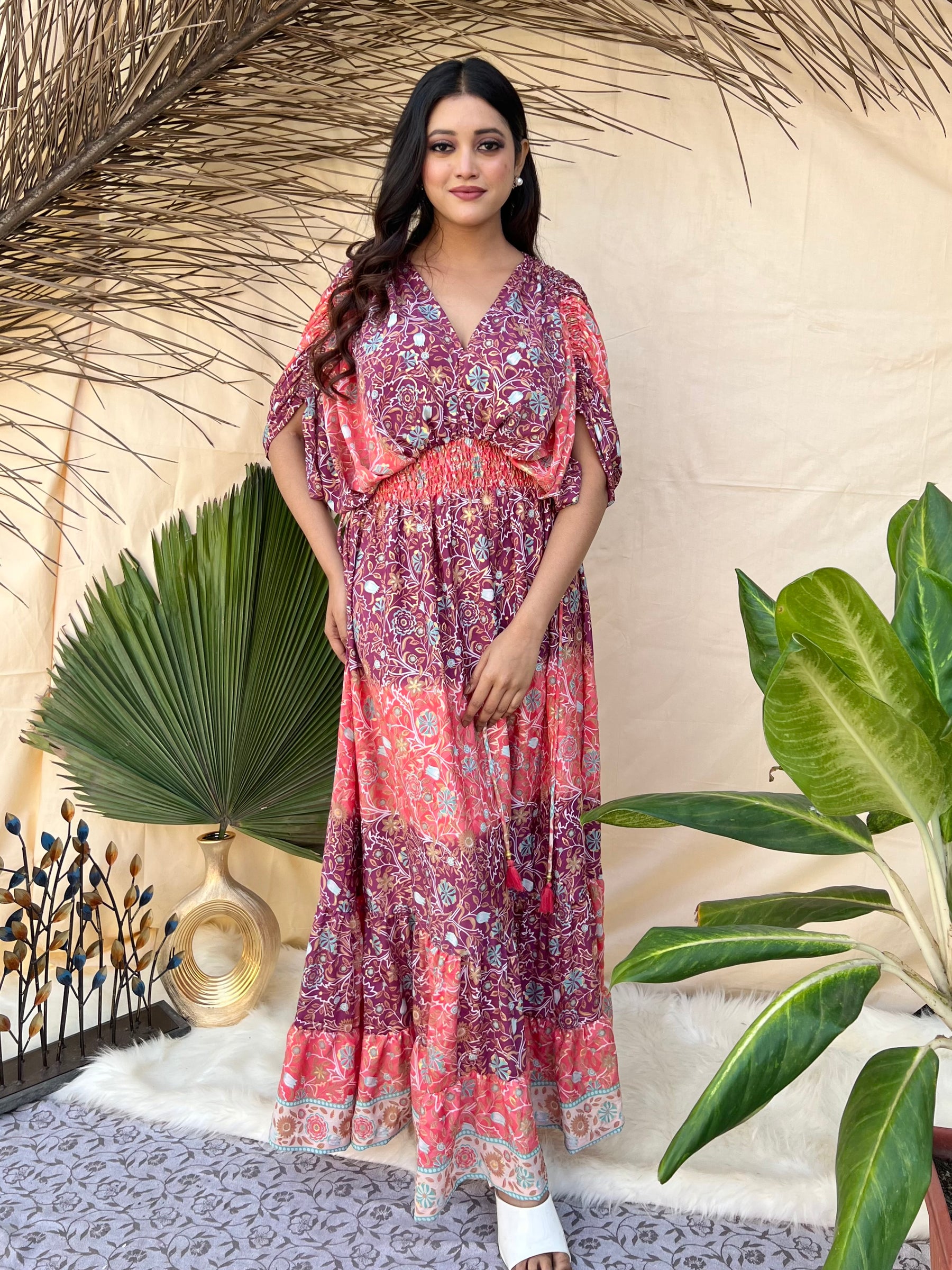 Balloon Sleeves Two Shade Boho Maxi Dress Balloon Sleeves Two Shade Boho Maxi Dress