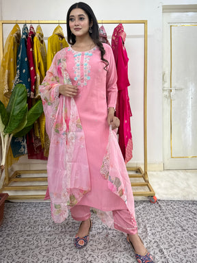 Pink Blue Handwork Kurta Set