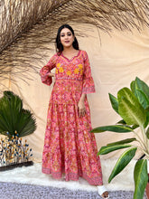 Peach Embroidered Boho Maxi Dress