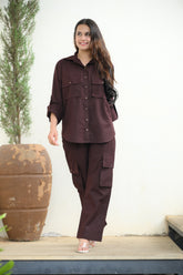 Brown Cargo Shirt and Cargo Pant Coord Set