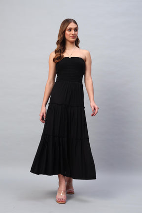 Black Shoulder Less Maxi Dress