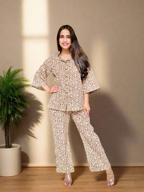 Brown Printed Cotton Coord Set