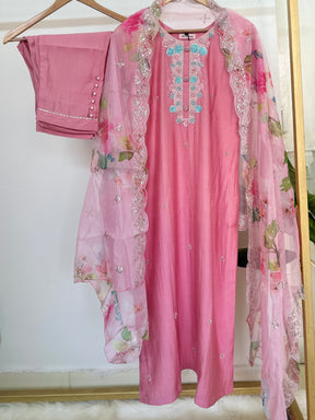Pink Blue Handwork Kurta Set