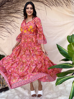 Peach Embroidered Boho Maxi Dress