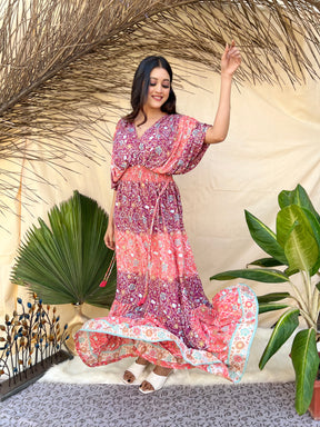 Balloon Sleeve Boho maxi dress, front image