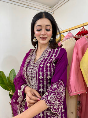 Purple Lace Work Kurta Set