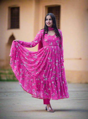 Pink Floral Anarkali Set