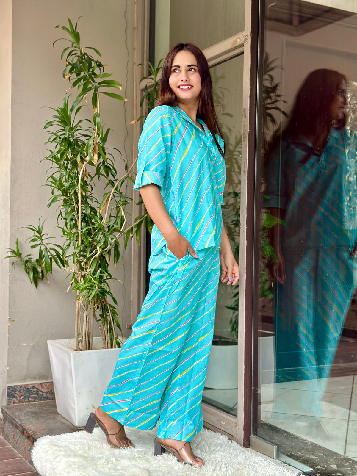 Blue Leheriya Cotton Coord Set