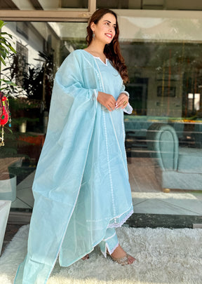 Blue Chanderi Cotton Suit Set