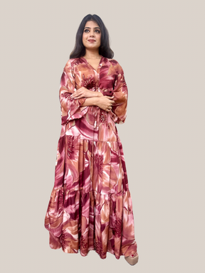 Pink Floral Printed Long Dress
