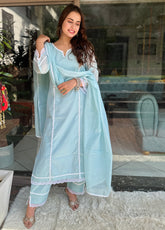 Blue Chanderi Cotton Suit Set