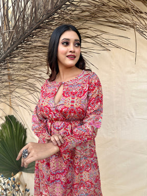 Red Printed Short Dress
