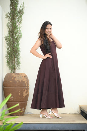 Brown Skater Midi Dress