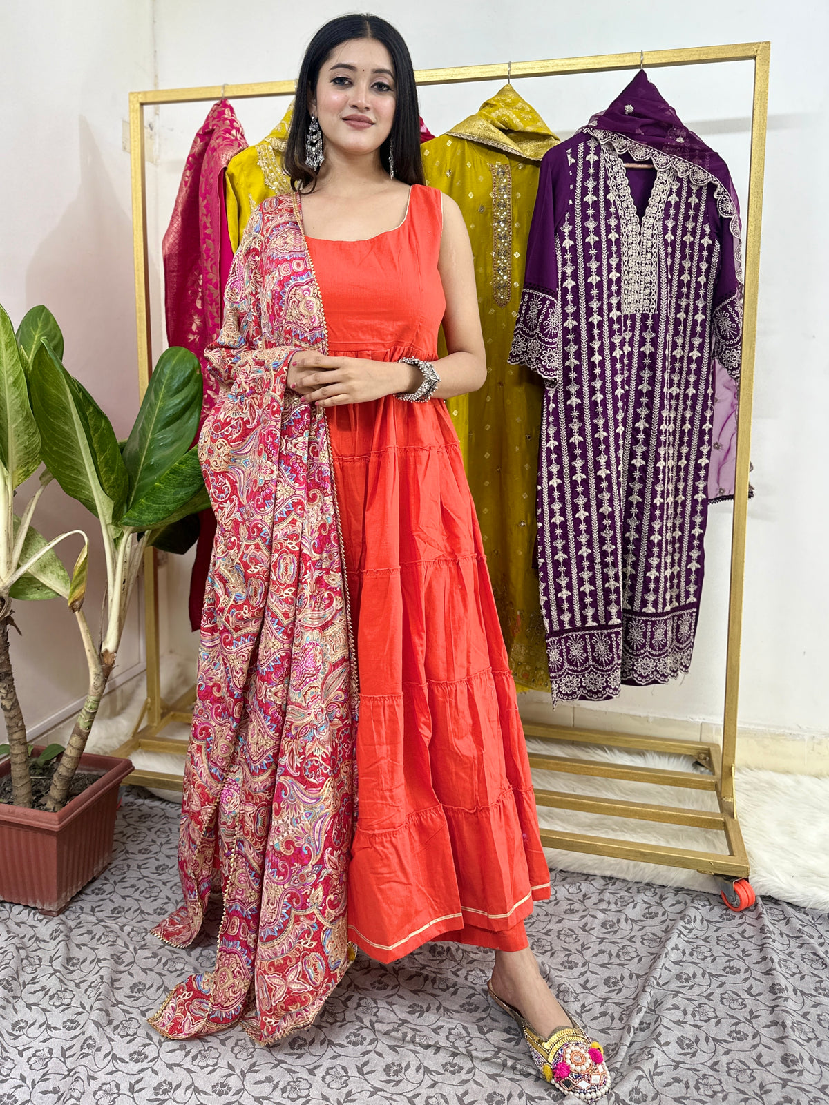 Orange CrissCross Back Suit Set