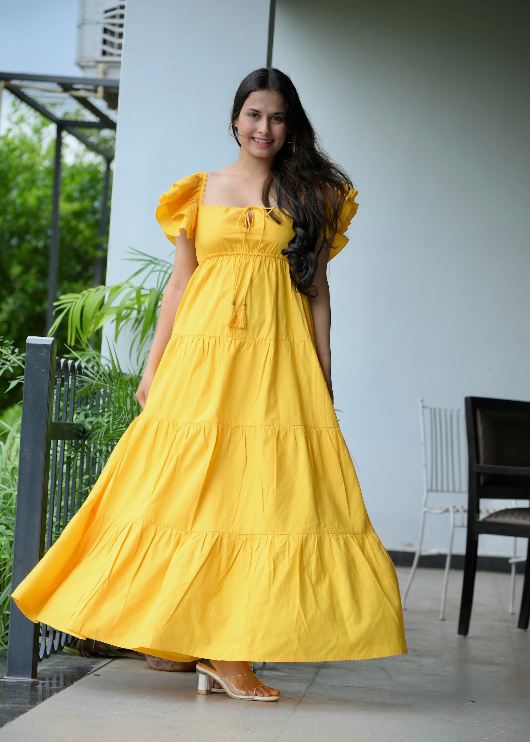 cotton yellow dress for women Sydnee Cotton Maxi Dress in Butter Yellow