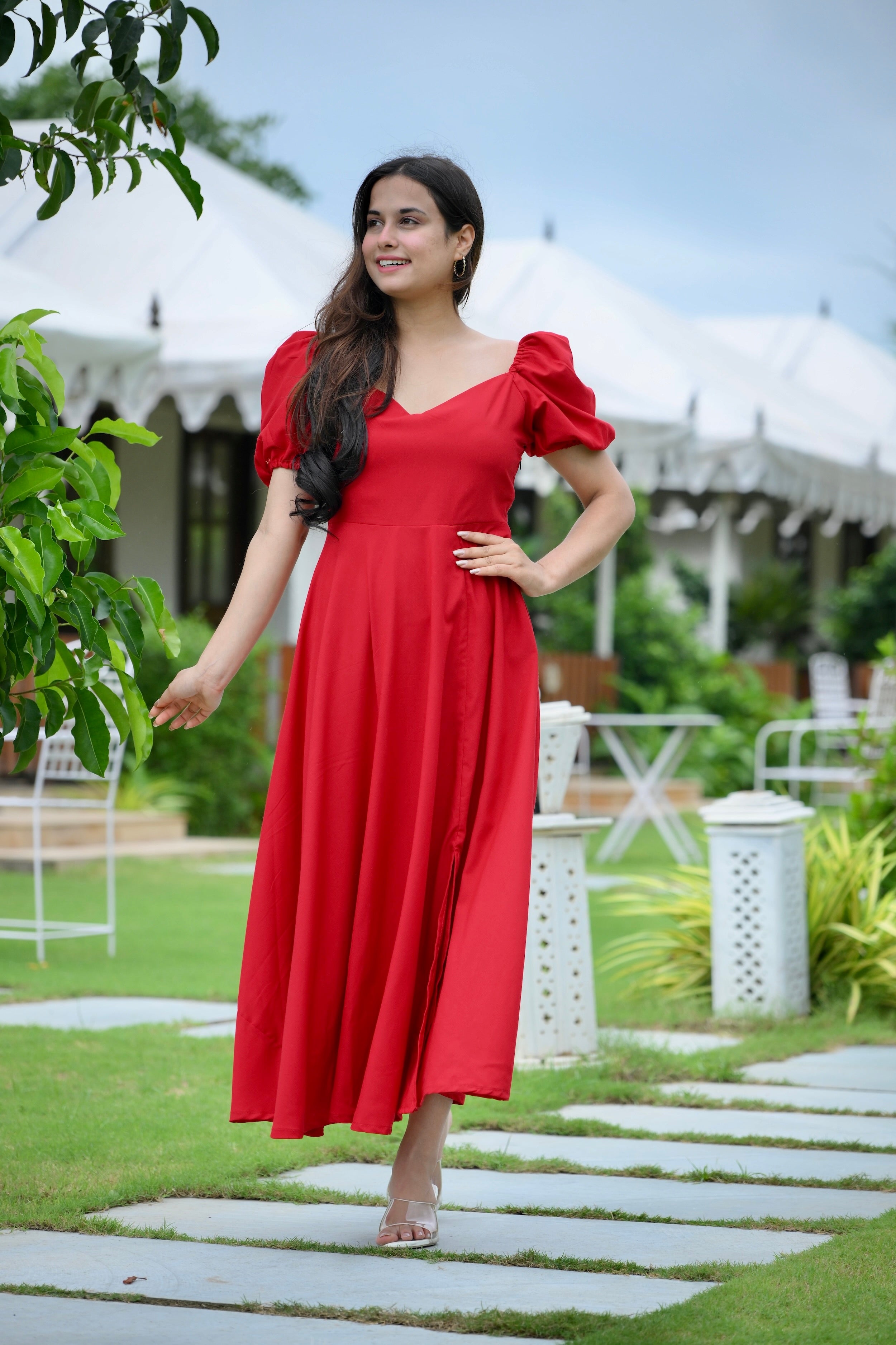 Red Slit Red Slit Cotton Maxi Dress