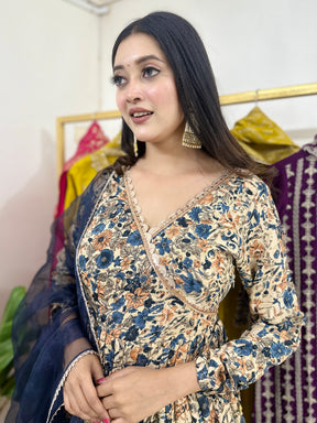 Beige Floral Suit Set