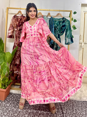 Pink Printed Boho Long Dress