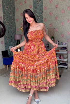 Floral Shoulder Less Boho Maxi Dress