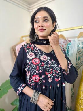 Black Embroidered Anarkali Kurta Set