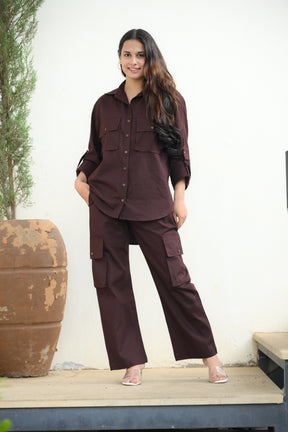 Brown Cargo Shirt and Cargo Pant Coord Set