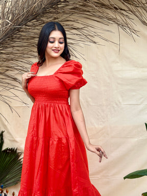 Stylish Red Cotton Maxi Dress