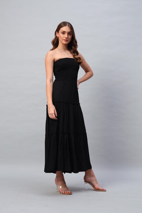 Black Shoulder Less Maxi Dress