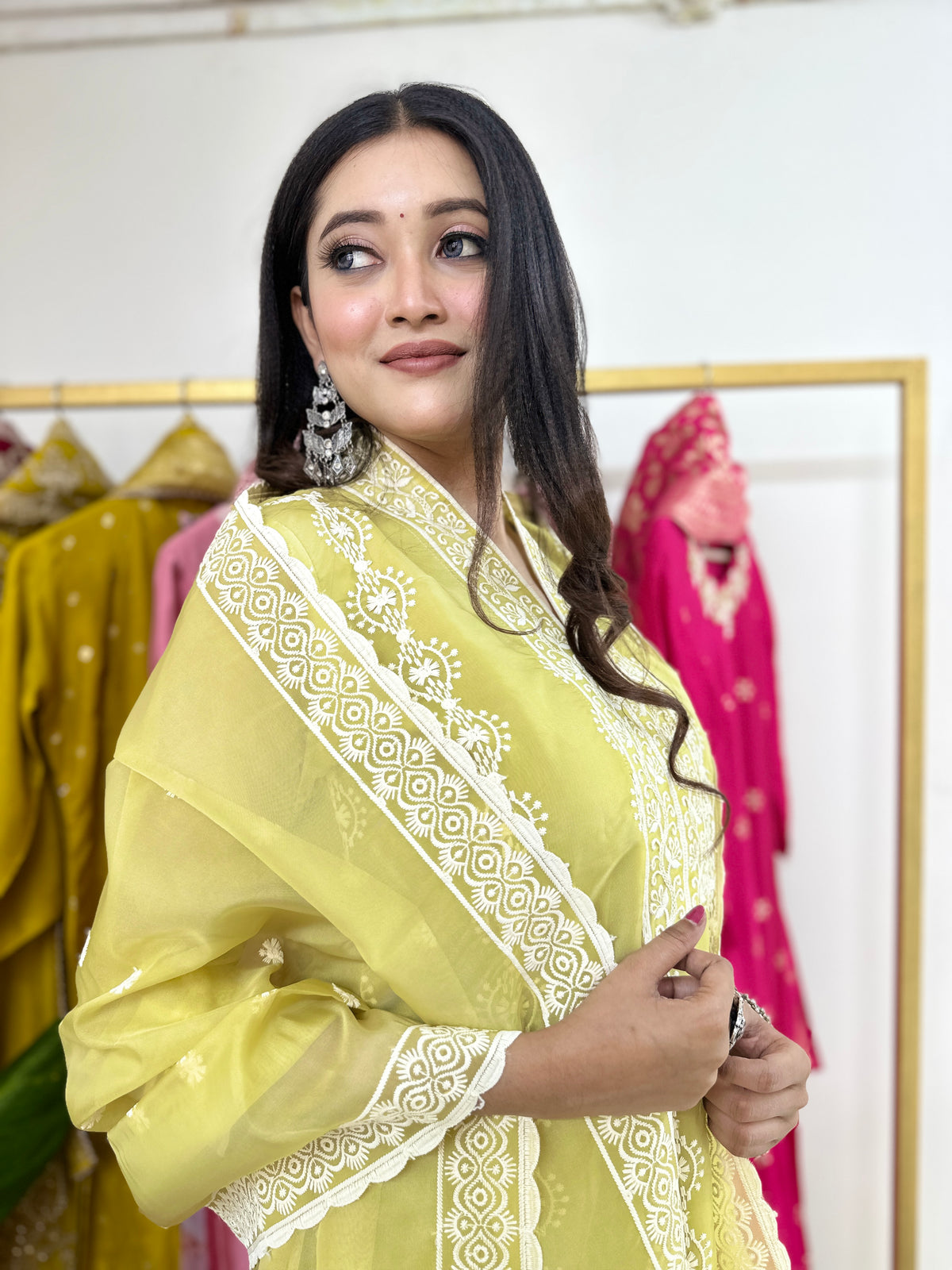 Olive Green Lace Work Kurta Set