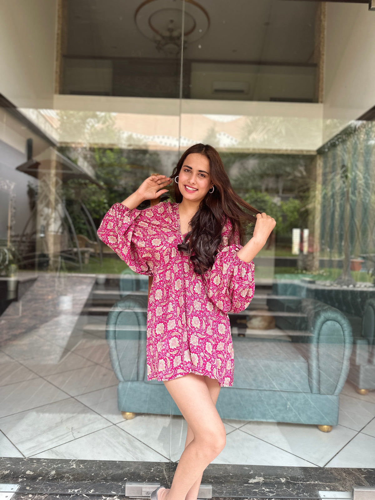 Pink Foil Printed Mini Dress